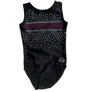 Zone "#Dynamostrong" Blingy Leotard AS Gymnastics Rhinestone Sparkly Black Leo
